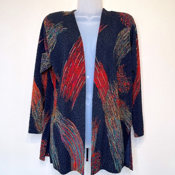 A Touch Of Class | VTG Metallic Brush Stroke Abstract Print Open Front Cardigan - Picture 2 of 13